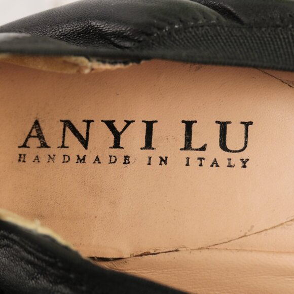 VTG Anyi Lu Womens Pump Size 38.5 8.5 Black Leather Kitten Heel Dress Shoe Comfy - Picture 10 of 12